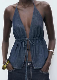 V-neck denim top with bow