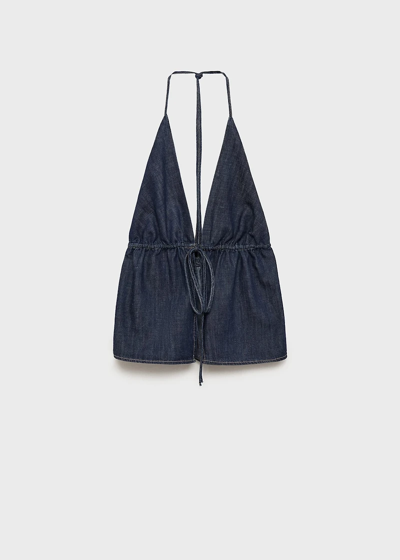 V-neck denim top with bow