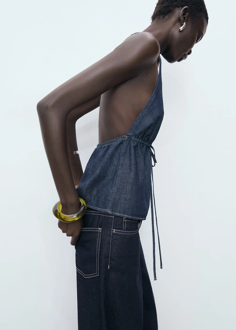 V-neck denim top with bow
