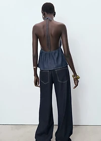 V-neck denim top with bow