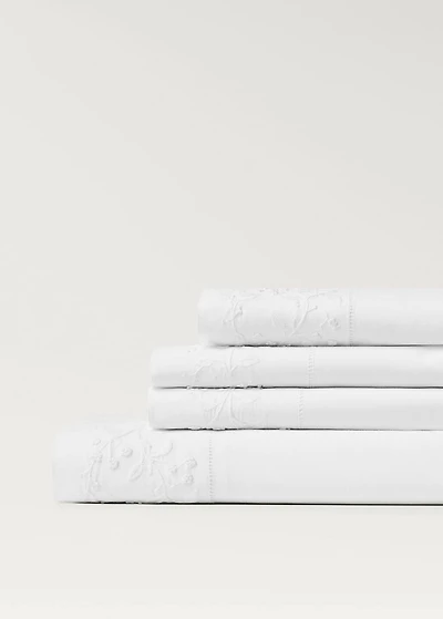 Cotton percale top sheet with embroidered flowers for cm bed