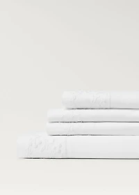 Cotton percale top sheet with embroidered flowers for cm bed