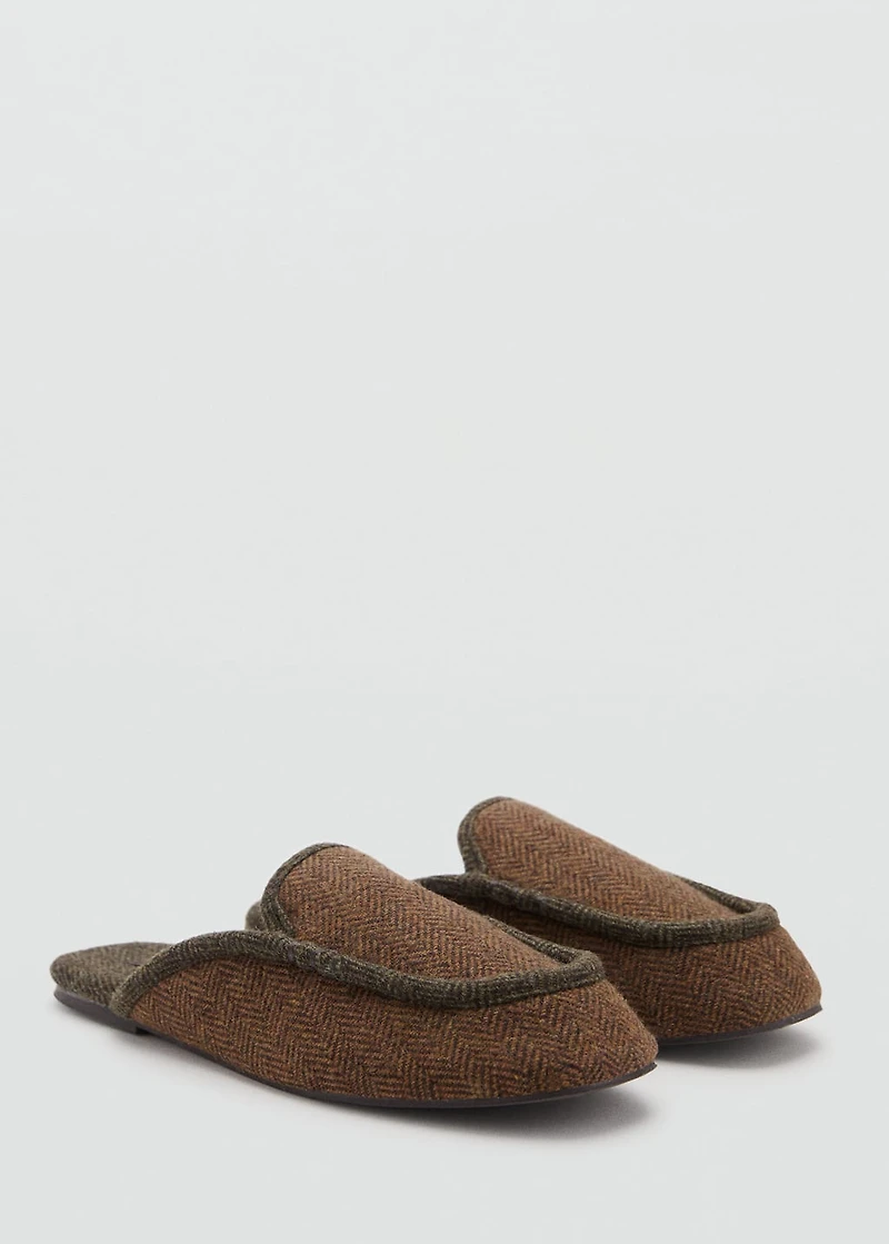 Herringbone fabric mule slippers
