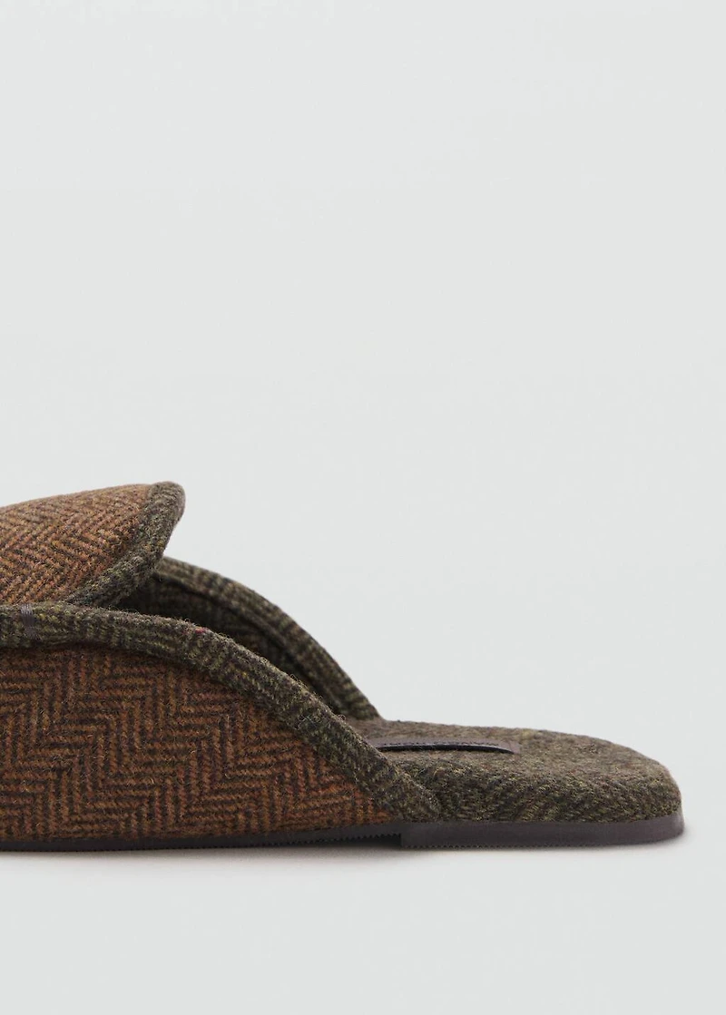 Herringbone fabric mule slippers