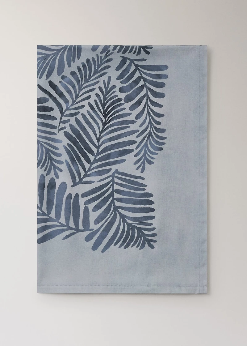 Cotton canvas tablecloth with leaf print for 6 to 8 diners