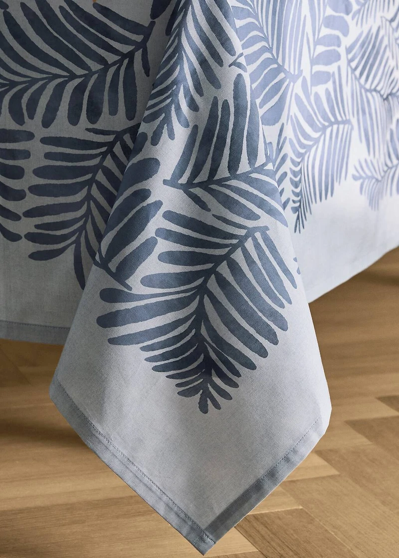 Cotton canvas tablecloth with leaf print for 6 to 8 diners