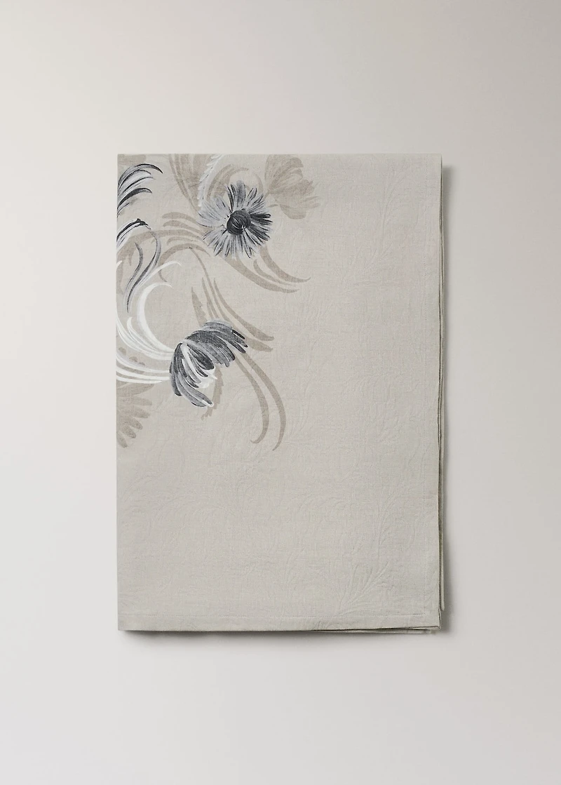 Cotton jacquard floral-print tablecloth for 6 to 8 diners
