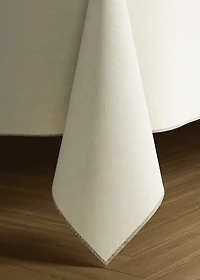 Resin-coated linen tablecloth with contrast overlock for 2 to 4 diners