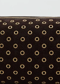 Suede shoulder bag with eyelets