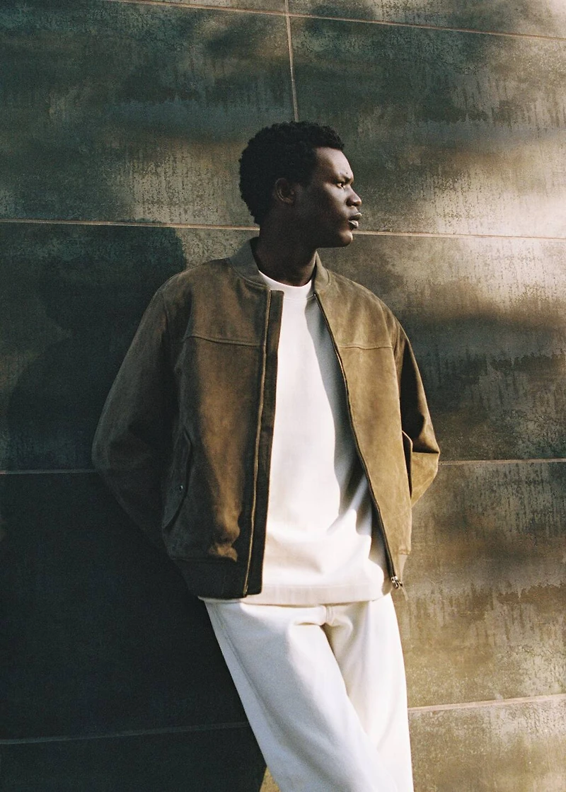 Suede leather bomber jacket