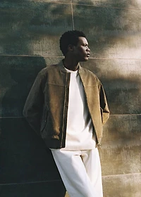 Suede leather bomber jacket
