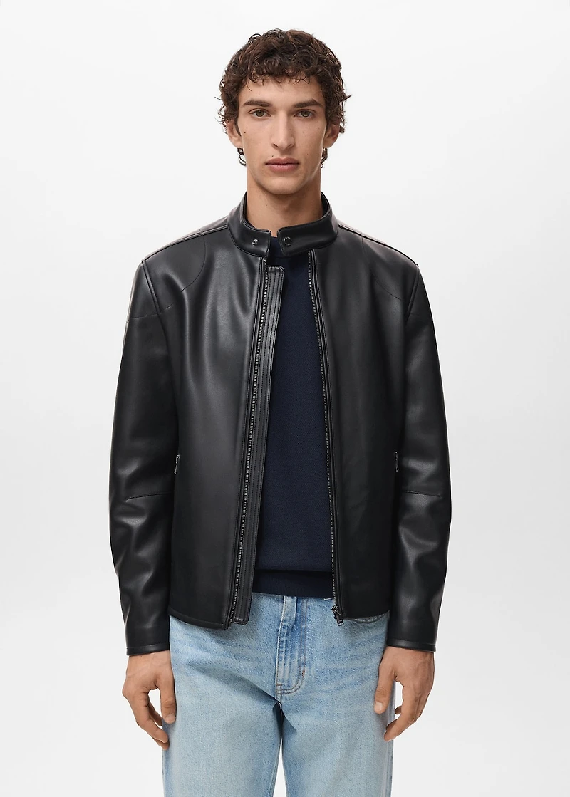 Zip-up leather-effect jacket