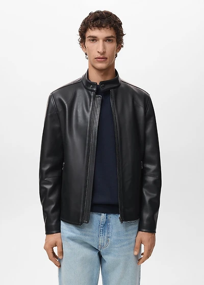 Zip-up leather-effect jacket
