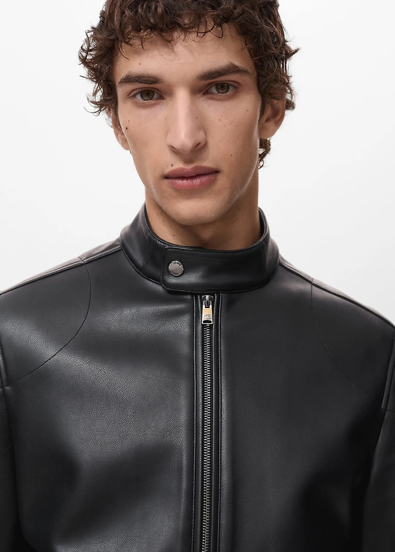 Zip-up leather-effect jacket