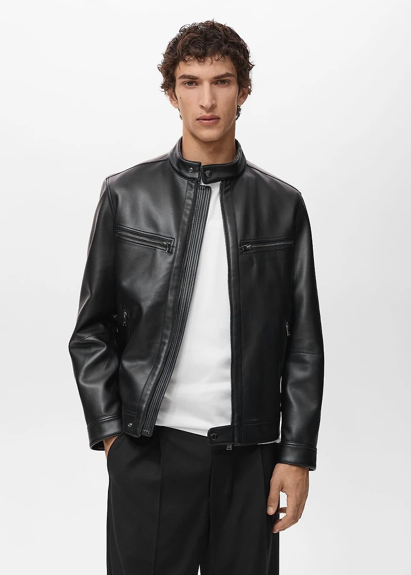 Zip-up leather-effect jacket