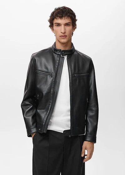 Zip-up leather-effect jacket