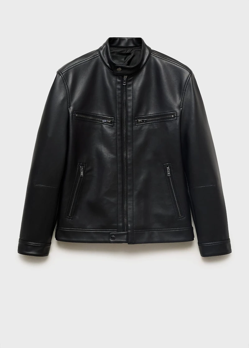 Zip-up leather-effect jacket