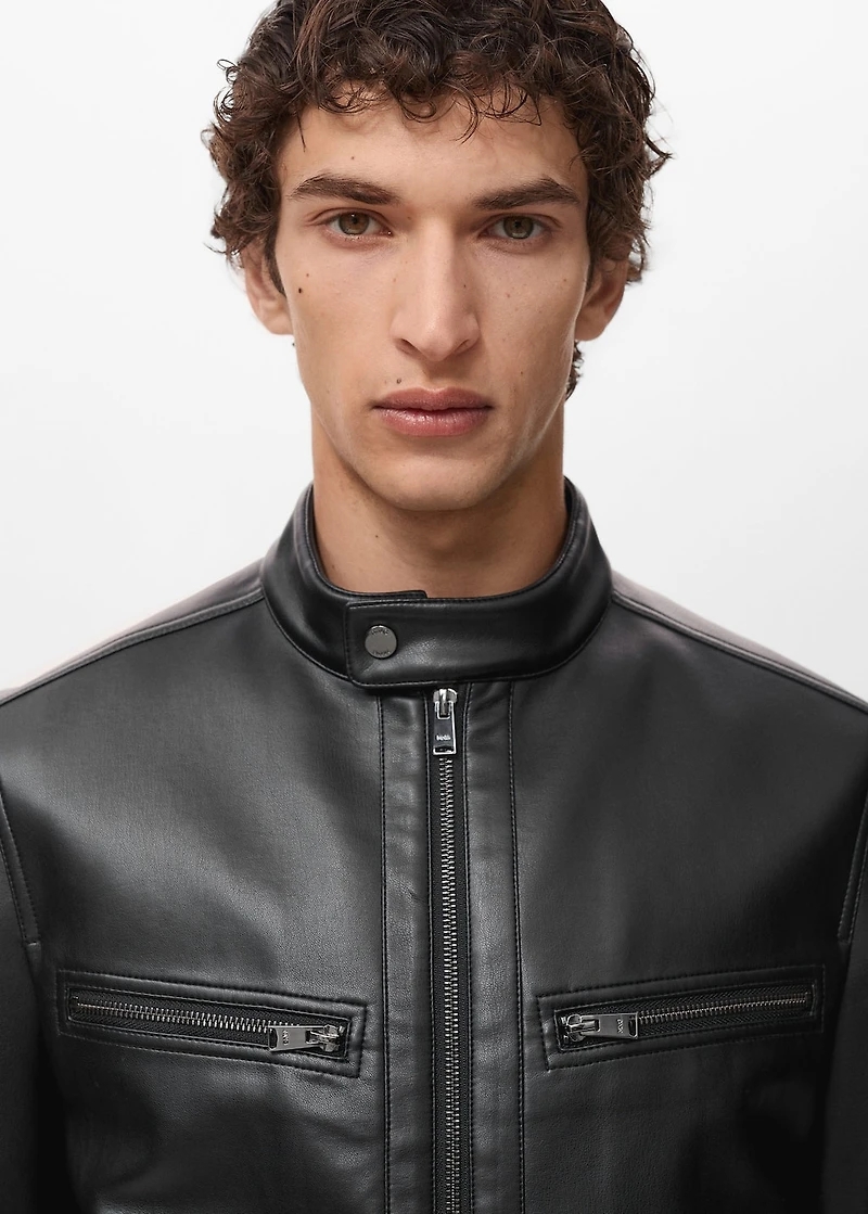 Zip-up leather-effect jacket
