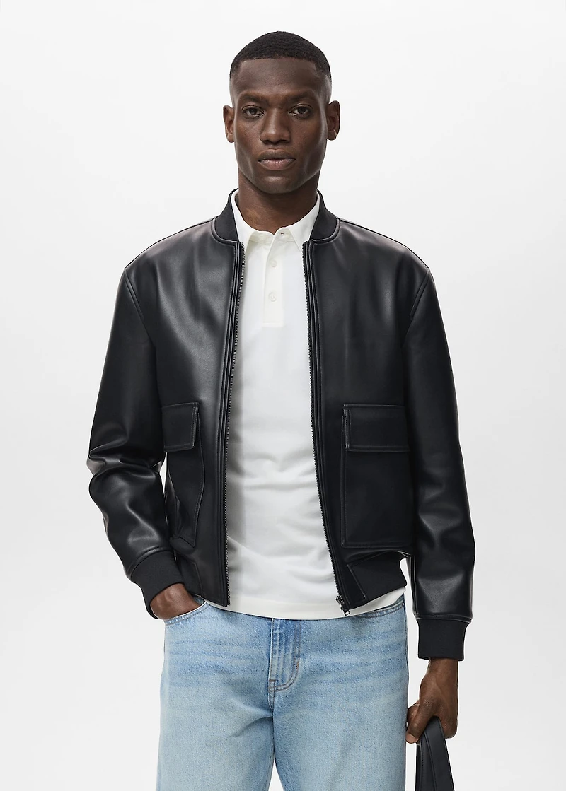 Leather-effect bomber jacket