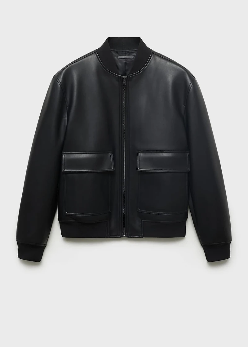 Leather-effect bomber jacket