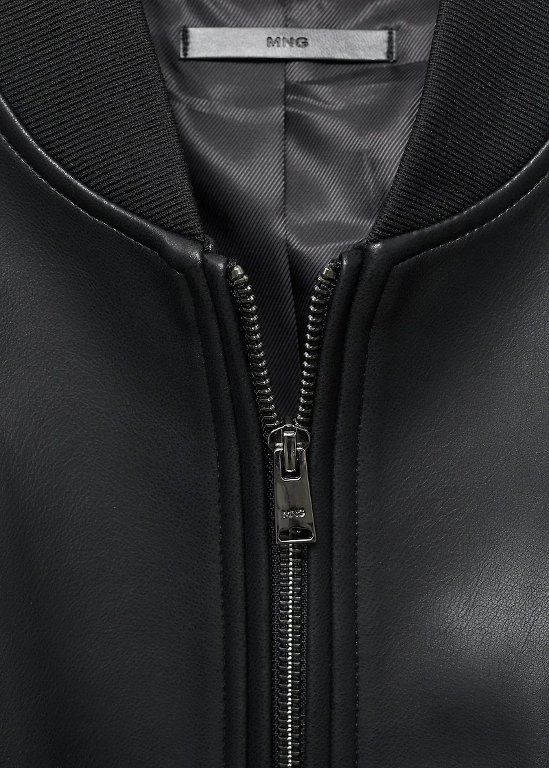 Leather-effect bomber jacket