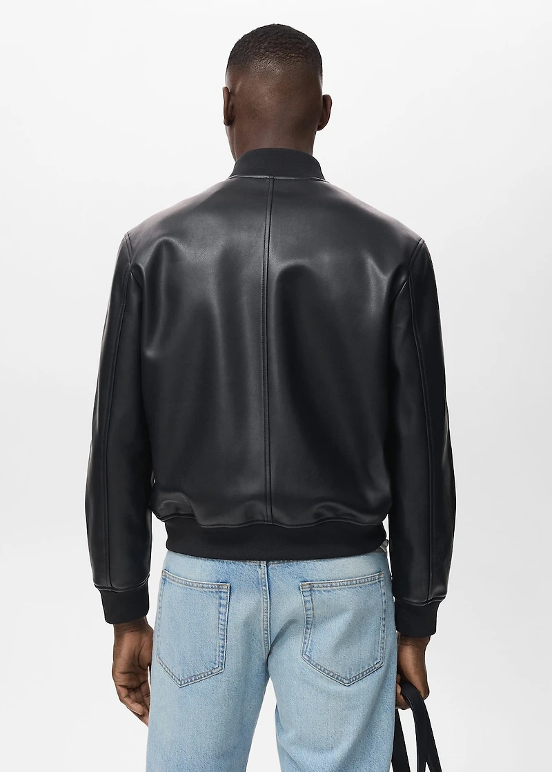 Leather-effect bomber jacket