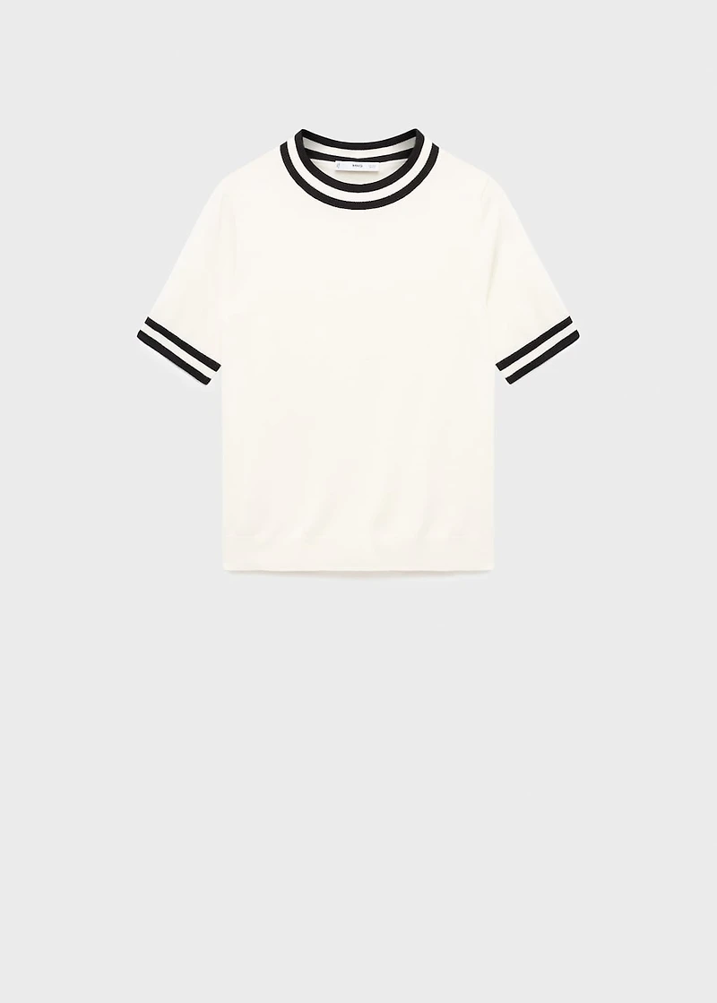 Short-sleeved sweater with contrasting stripes