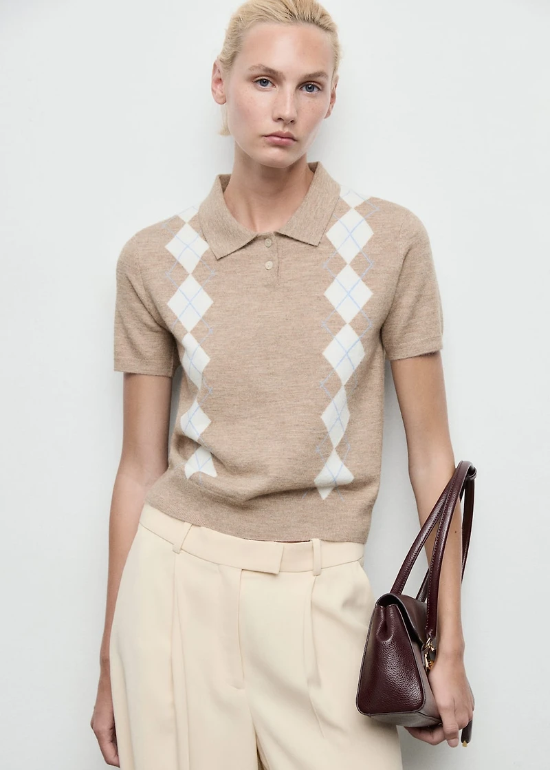 Diamond-print polo-neck sweater