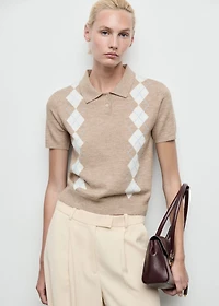 Diamond-print polo-neck sweater