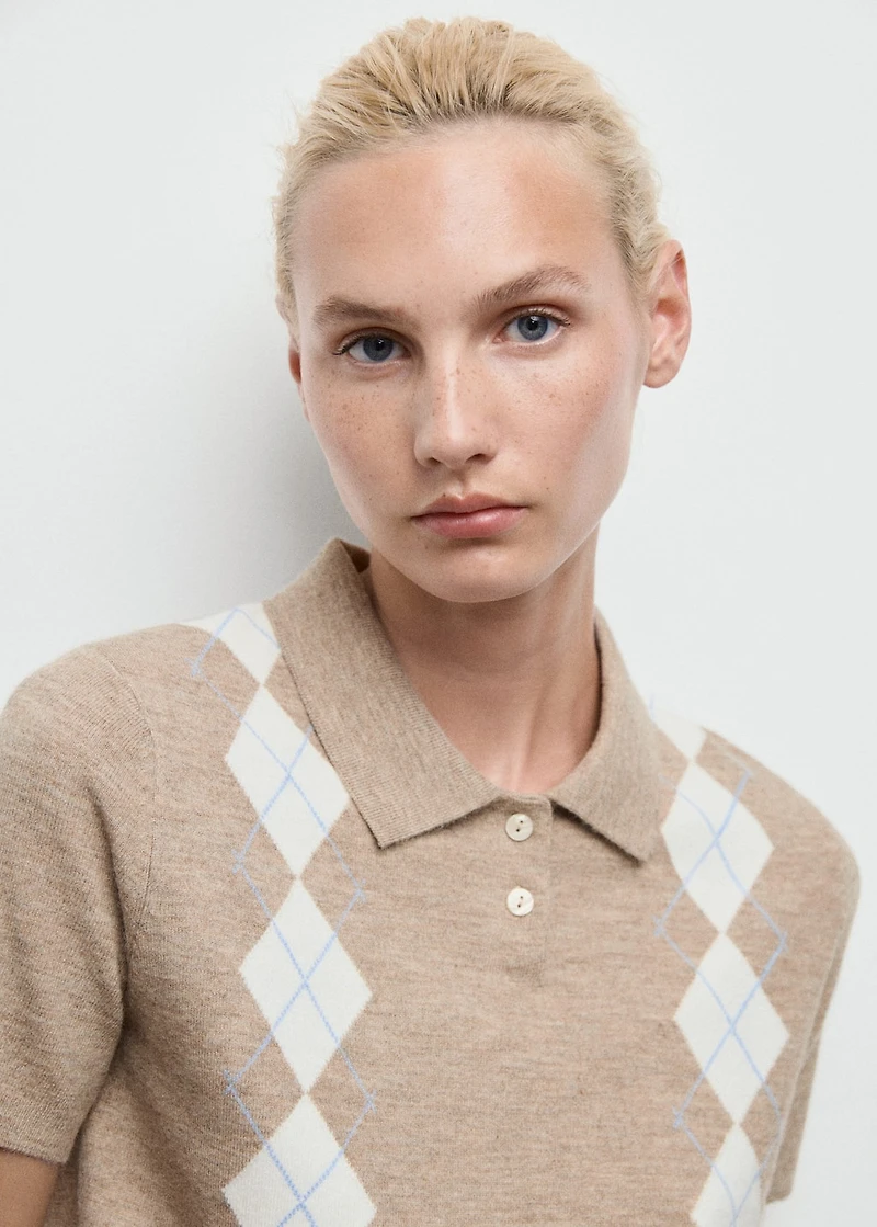 Diamond-print polo-neck sweater