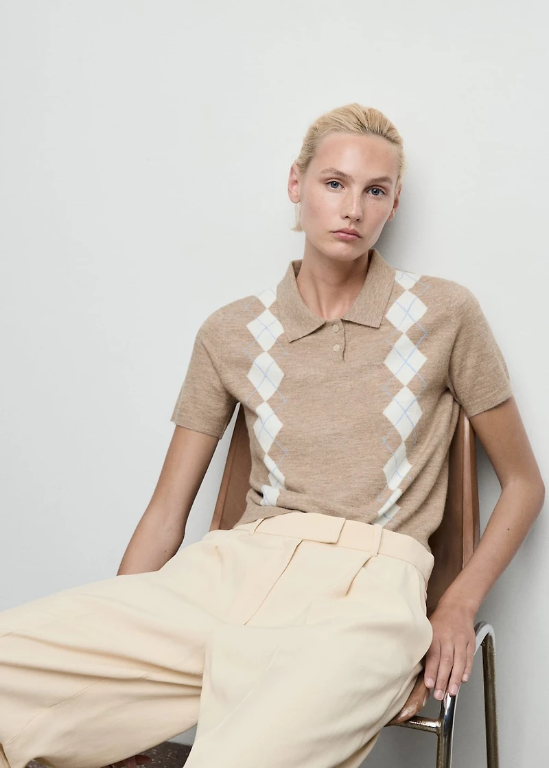 Diamond-print polo-neck sweater