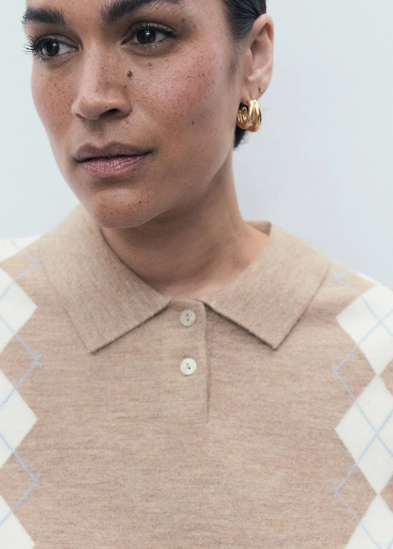 Diamond-print polo-neck sweater