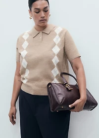 Diamond-print polo-neck sweater