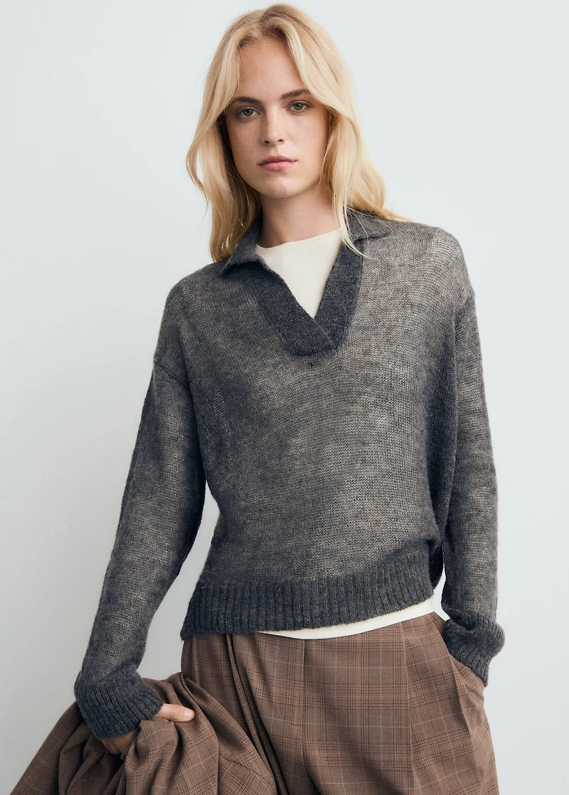 Semi-transparent polo-neck sweater