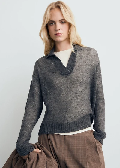 Semi-transparent polo-neck sweater