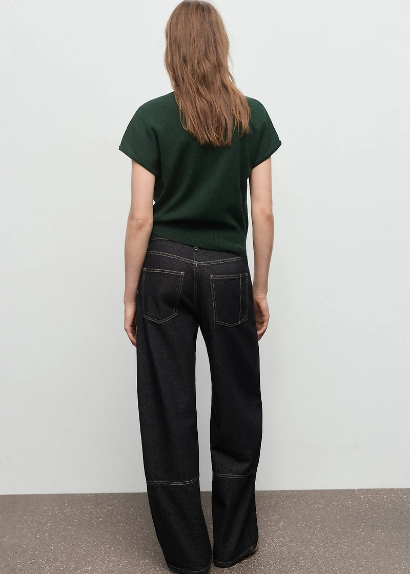 Short-sleeved top with draped neckline