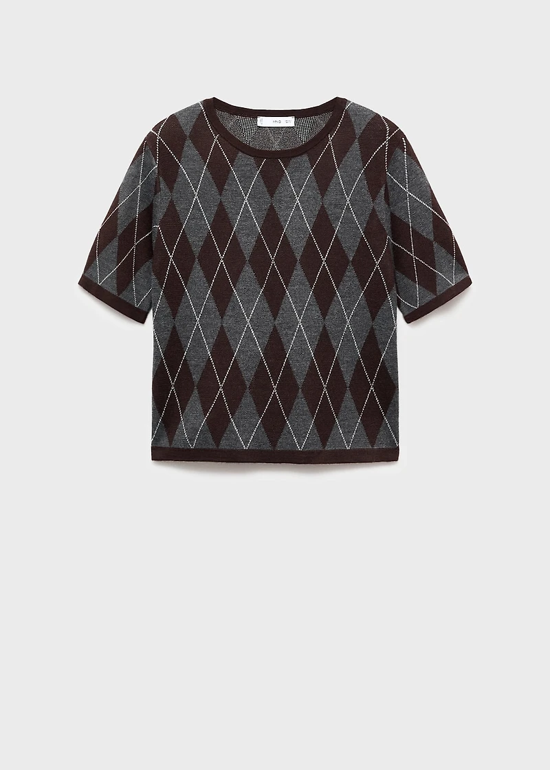 Short-sleeved argyle sweater