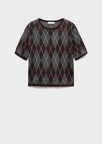 Short-sleeved argyle sweater