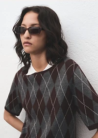 Short-sleeved argyle sweater