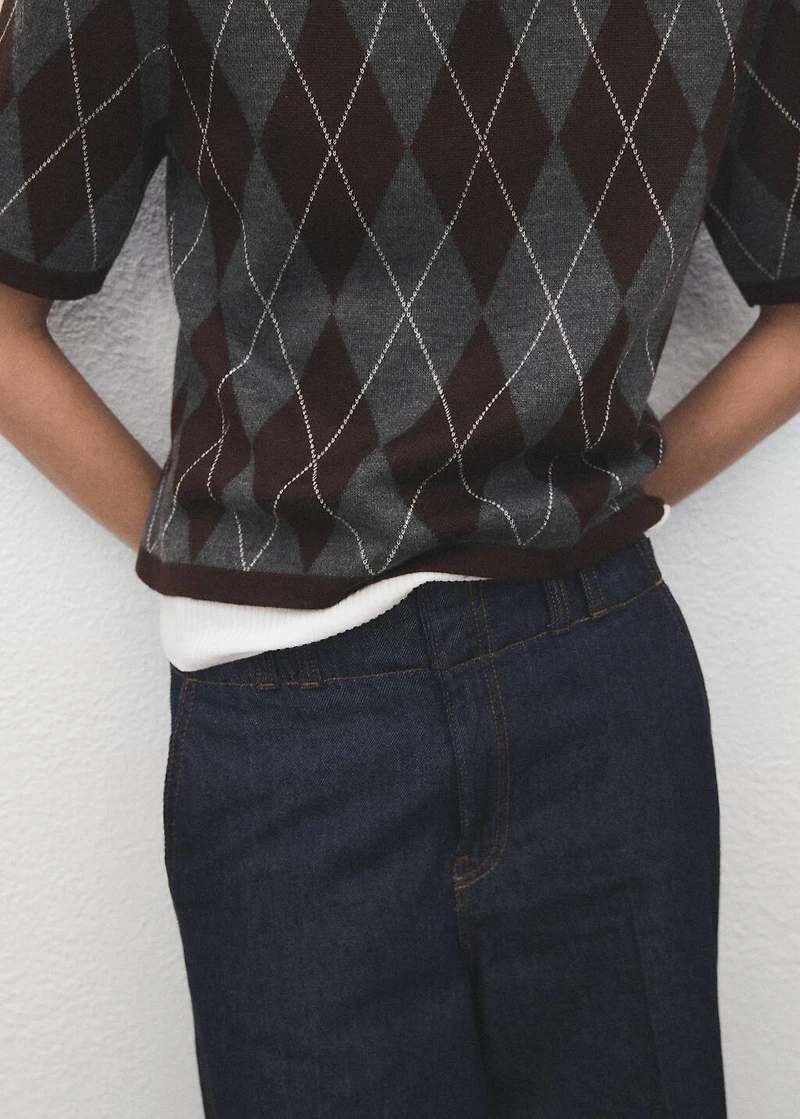 Short-sleeved argyle sweater