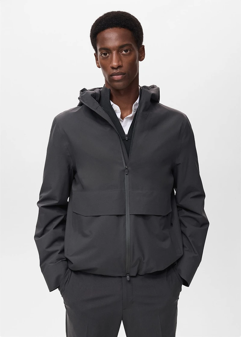 Water-repellent hooded jacket