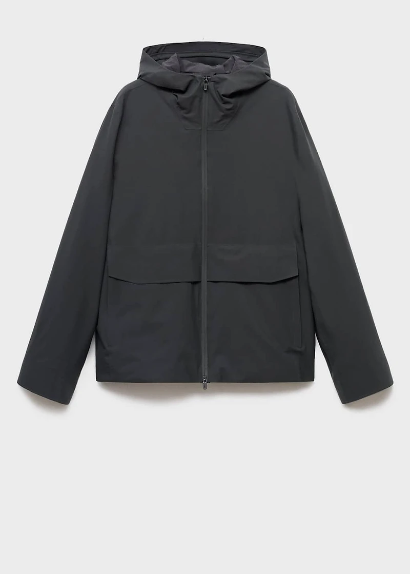 Water-repellent hooded jacket