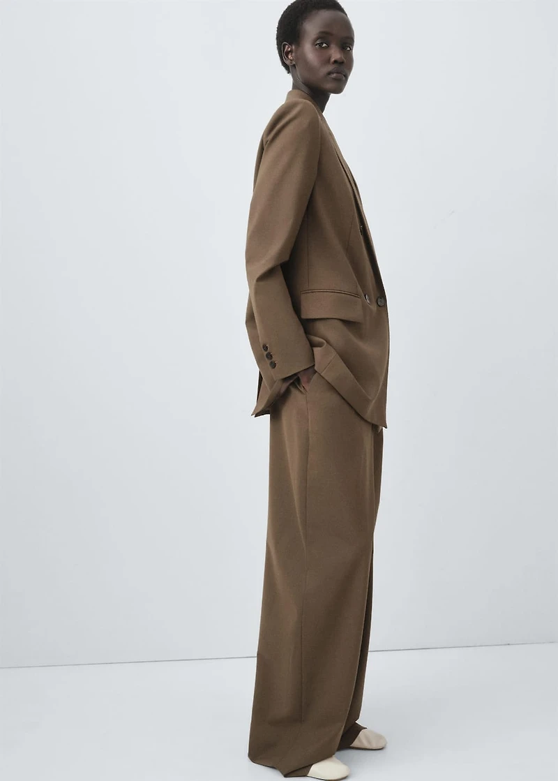 Pleated straight-leg suit pants