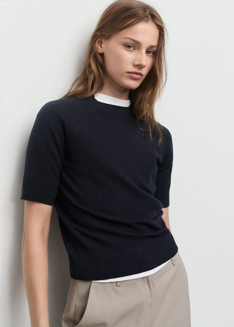 Short-sleeved wool-blend sweater