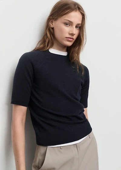 Short-sleeved wool-blend sweater