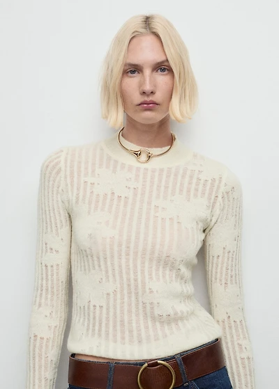 Openwork knit sweater with flowers
