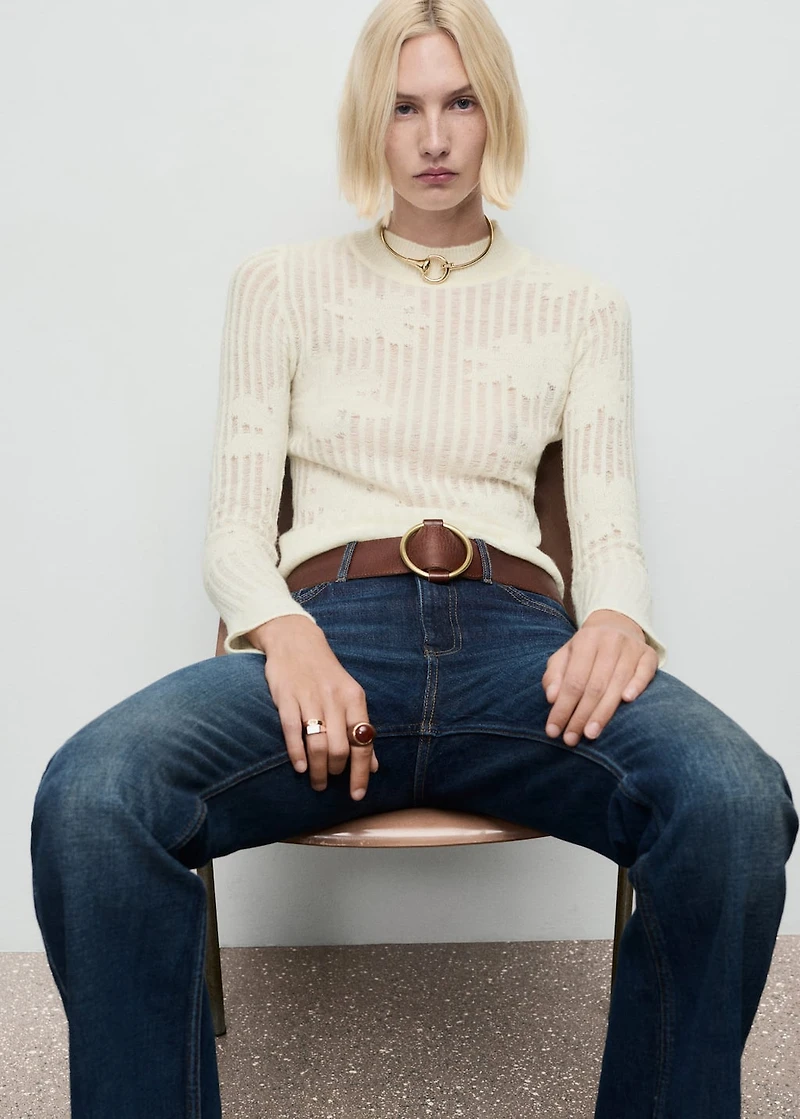 Openwork knit sweater with flowers