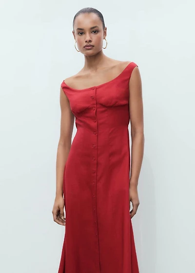 Linen-blend dress with buttons