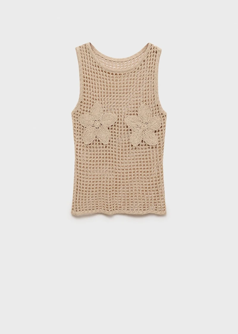 Floral-embroidered crochet top