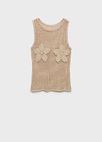 Floral-embroidered crochet top
